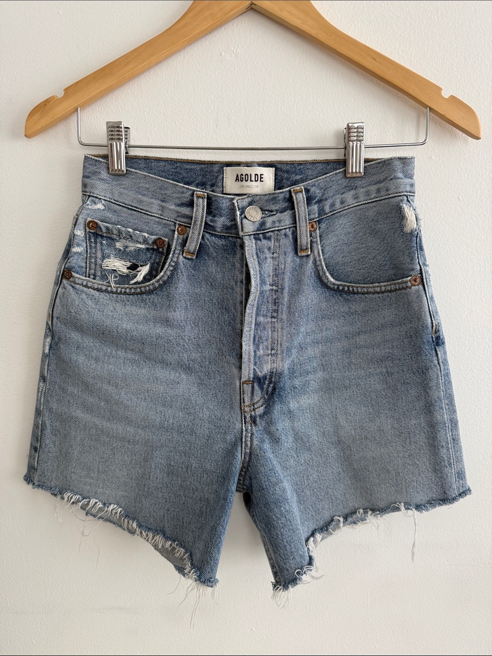 AGOLDE Riley Short in Snapshot Light Blue High-Rise Button-Fly Women’s Size 23